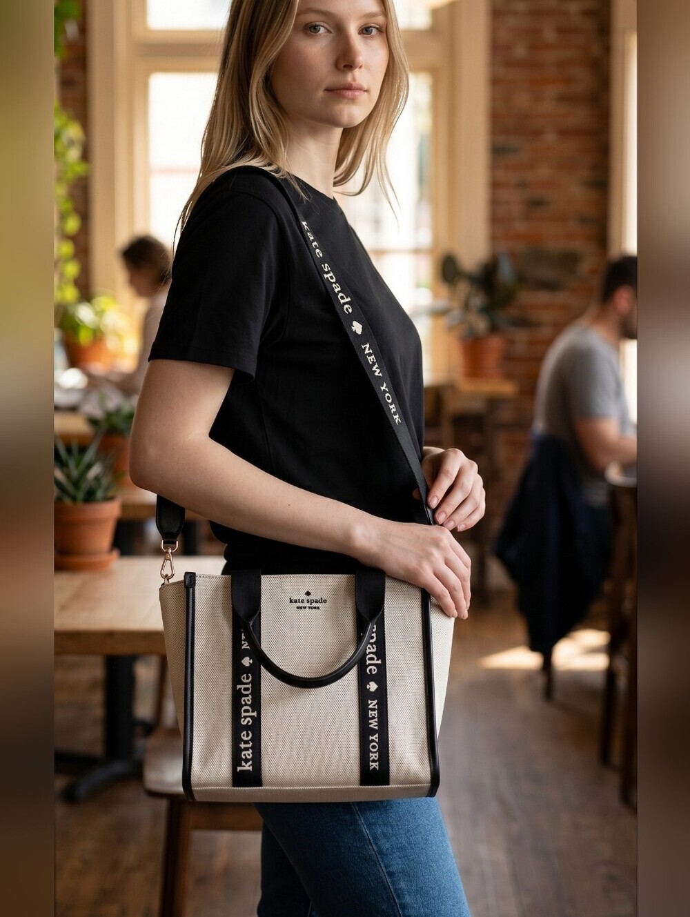 Kate Spade ♠️ Black & Cream Kip Canvas Small Tote bag